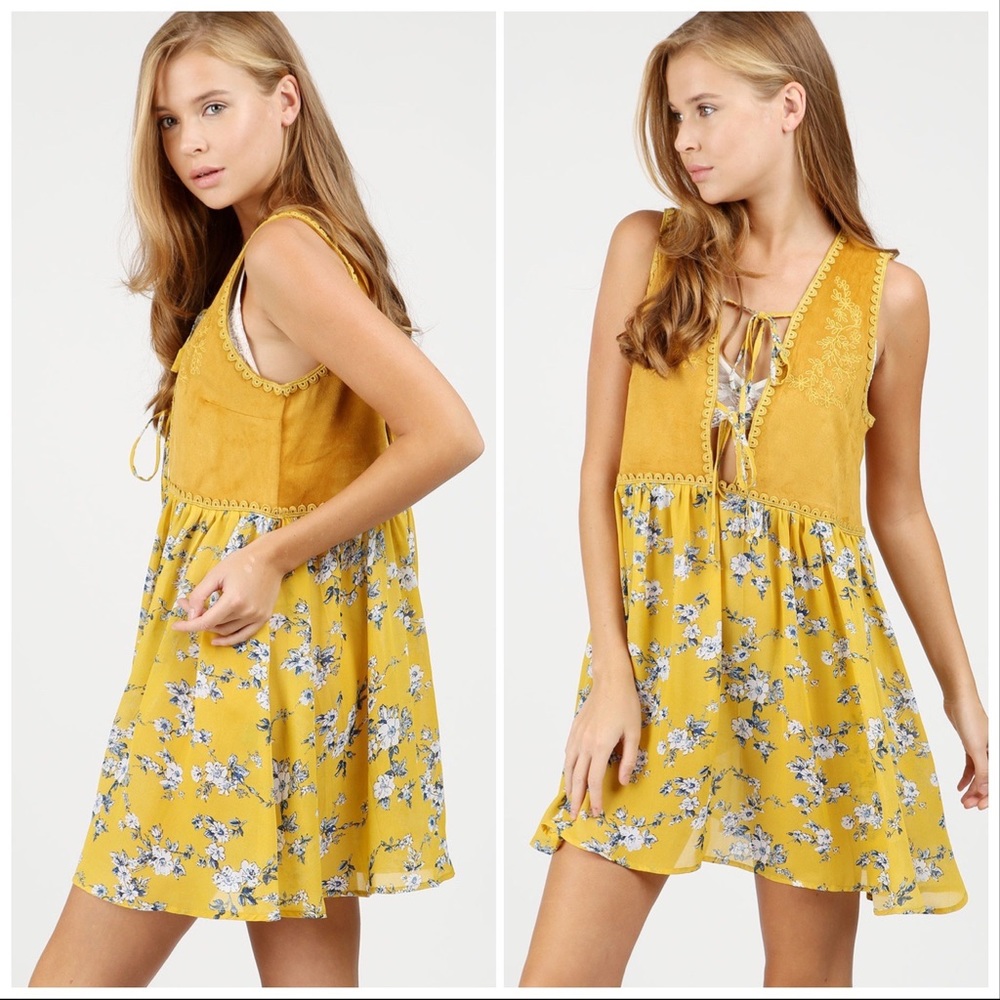 Boho 70's Suede & Flowers Baby Doll Layering Tunic - Picture 2 of 14